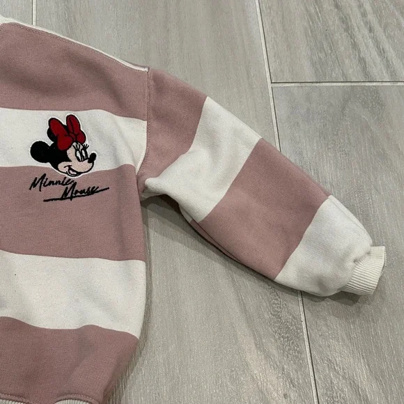Zara 3T Minnie Mouse Striped Sweatshirt Pink and White - Picture 6 of 10